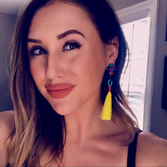 Bright Orange Jeweled Boho Fringe Summer Earrings - Picture 2 of 2